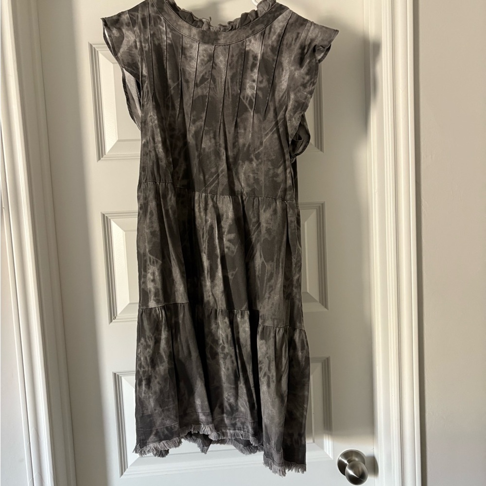 JODIFL Charcoal Tie-Dye Ruffle Mini Dress